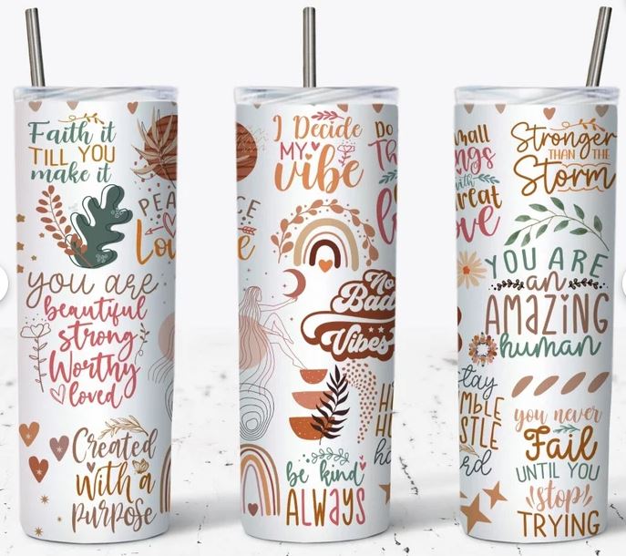 Boho Positive Vibes 20oz Sublimation Tumbler